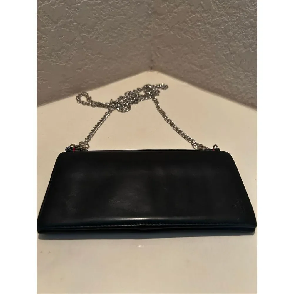 Gucci Bifold Long Wallet Black Leather With Silver Chain Strap Cocktail Party - Picture 7 of 16